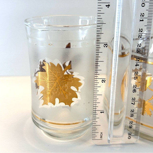 Vintage Libbey 3 Juice Glasses Gold Maple Leaf Frosted Lidded Kraft Pitcher MCM - Picture 4 of 12